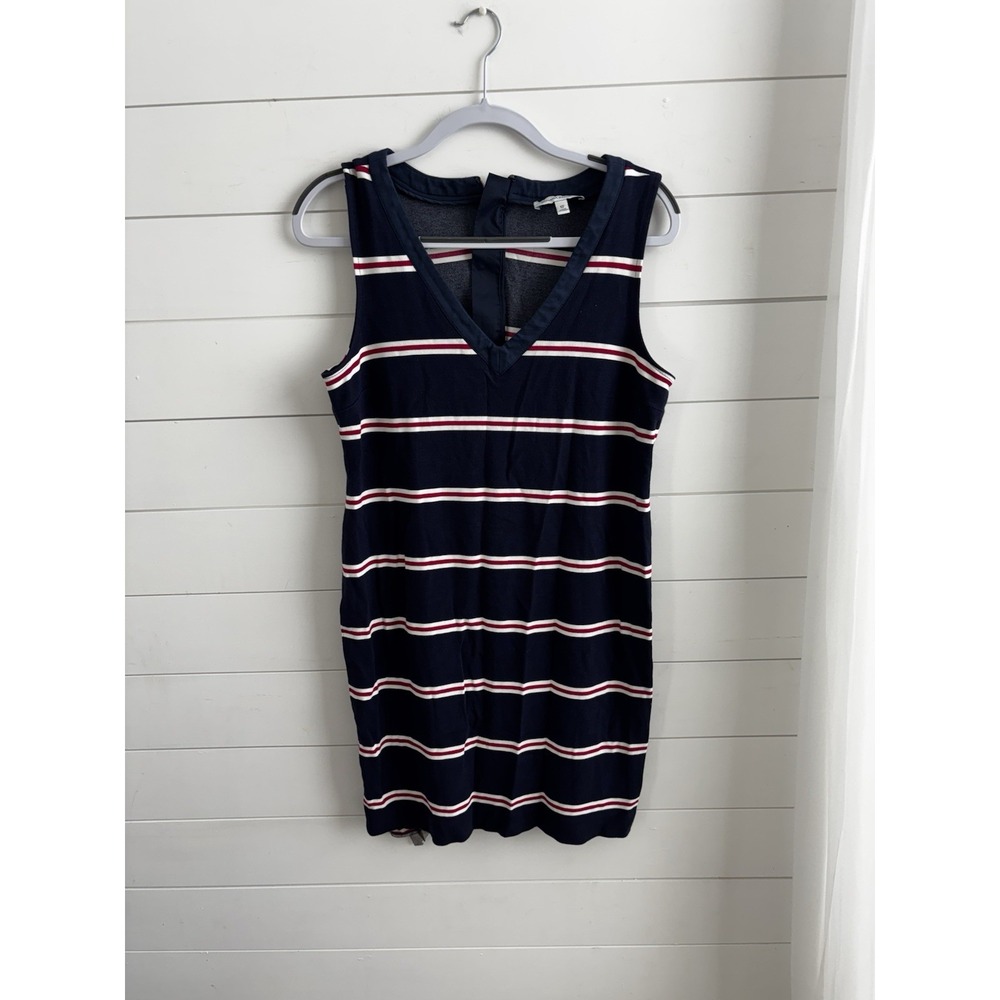 Banana Republic Shift Dress Womens 12 Sleeveless Blue Striped Zipper 0341
